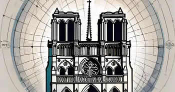 The notre dame cathedral with currency symbols floating around it