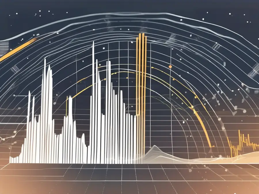 A dynamic stock market chart with gamma rays bursting out of it