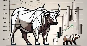 A bull and a bear standing on a graph that symbolizes the ups and downs of the nasdaq 100 index