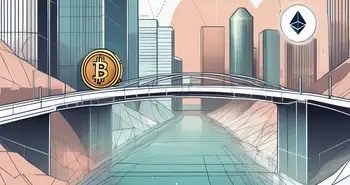 A digital landscape with symbolic representations of a cryptocurrency exchange
