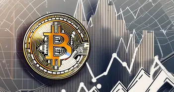 A bitcoin coin with a graph line rising from it