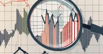 A stylized stock market graph showing a downward flag pattern