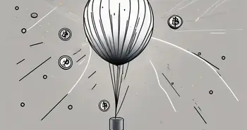 Eine Kryptowährungsmünze, die wie ein Ballon aufgeblasen wird und dann plötzlich platzt
