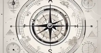 A compass surrounded by various economic symbols like a graph