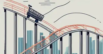 Achterbahn mit Schienen, die wie ein schwankendes Aktienmarkt-Diagramm geformt sind