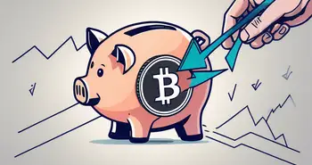 Une pièce de cryptomonnaie insérée dans une fente d'une tirelire numérique