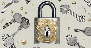 A traditional padlock being unlocked by a key shaped like an nft (non-fungible token)