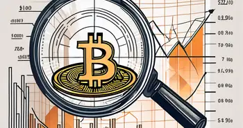 Eine Lupe, die auf einen glänzenden Bitcoin fokussiert ist