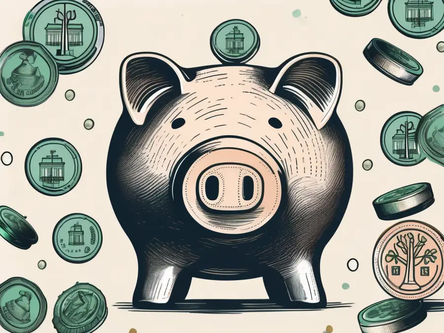 A vintage piggy bank being filled with coins