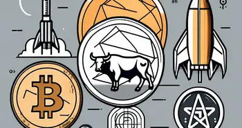 A collection of symbolic icons representing various cryptocurrency terms such as a coin for 'crypto'