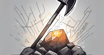 A miner's pickaxe striking a digital rock