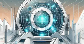 A futuristic digital landscape with quantum computers