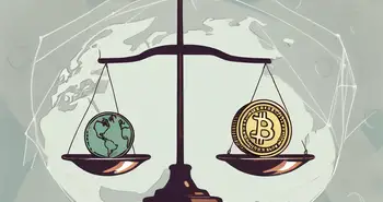 A pair of scales balancing a globe and a pile of coins