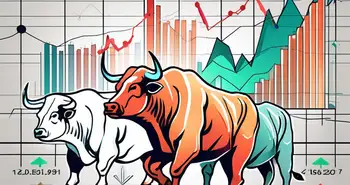 A vibrant stock market scene featuring a bull and bear to symbolize market trends