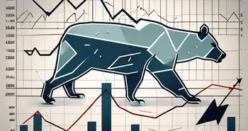 A dynamic stock market scene featuring a stock chart with a downward trend transitioning into an upward spike