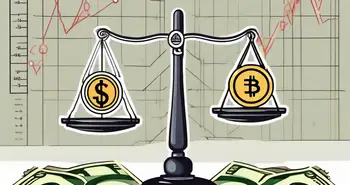 A balanced scale with one side representing fixed exchange rates using a stable currency symbol