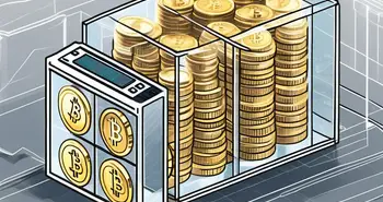 A digital vault filled with glowing cryptocurrency coins and a transparent ledger displaying transaction data