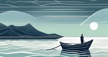 A serene landscape featuring a calm sea under a clear sky