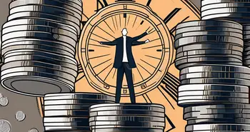 A growing stack of bitcoin coins gradually increasing in height