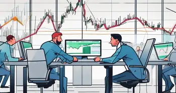 Eine geteilte Szene, die eine schnelllebige Handelsumgebung auf der einen Seite darstellt, um Scalping zu repräsentieren