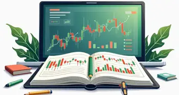 An open trading journal with colorful graphs